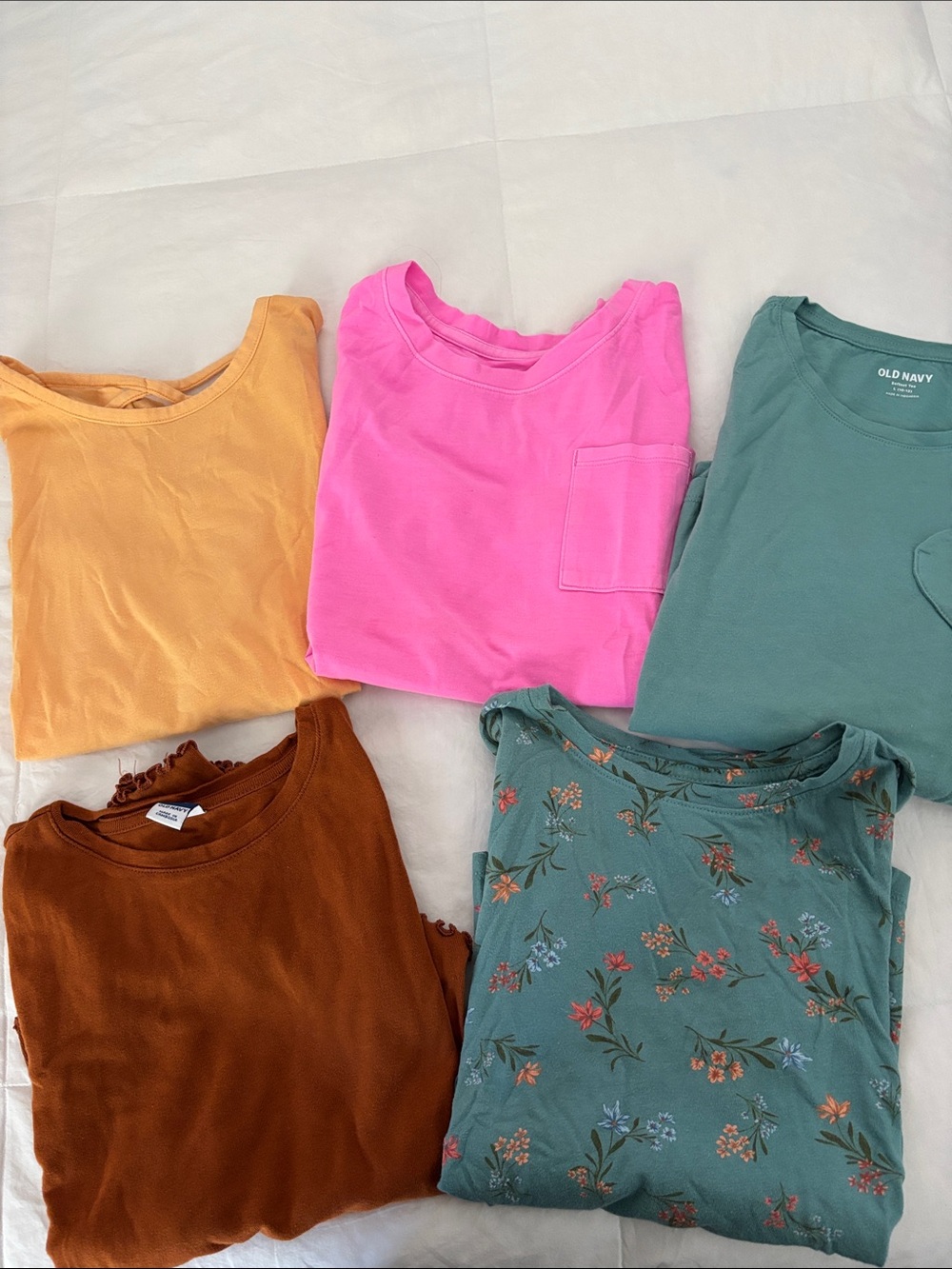 Old Navy Girls' Mix of Teal, Pink, Mustard, Rust & Orange Short-Sleeve Tops..5pc